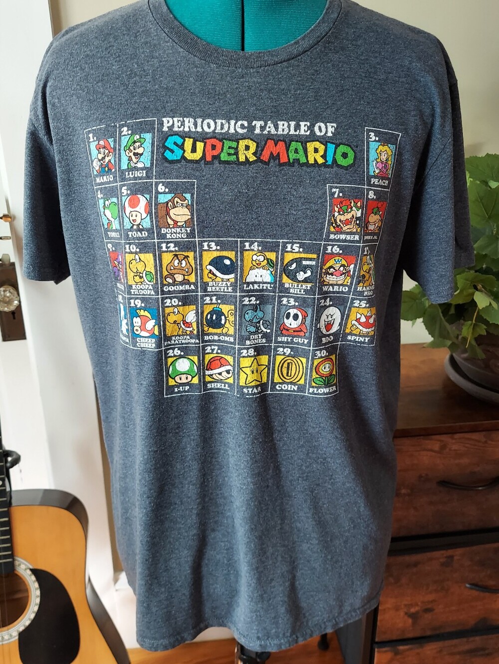 Super Mario Periodic Table Of Characters Gray Tshirt Men's L